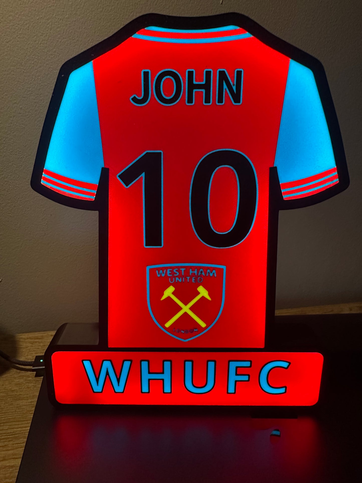 Personalised 3D Printed Football Shirt Lightbox ( Any Team ) LED