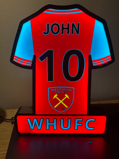 Personalised 3D Printed Football Shirt Lightbox ( Any Team ) LED