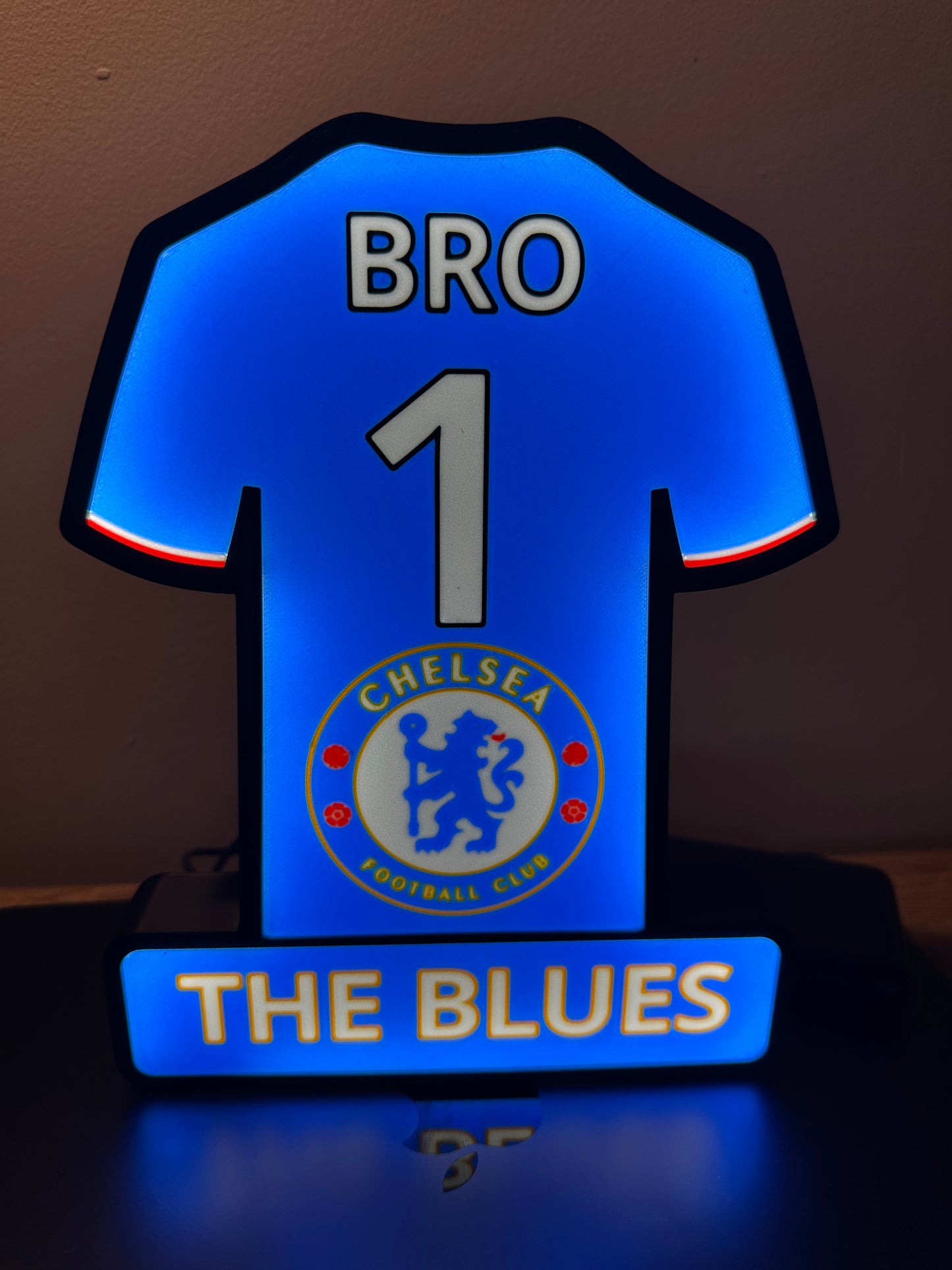 Personalised 3D Printed Football Shirt Lightbox ( Any Team ) LED