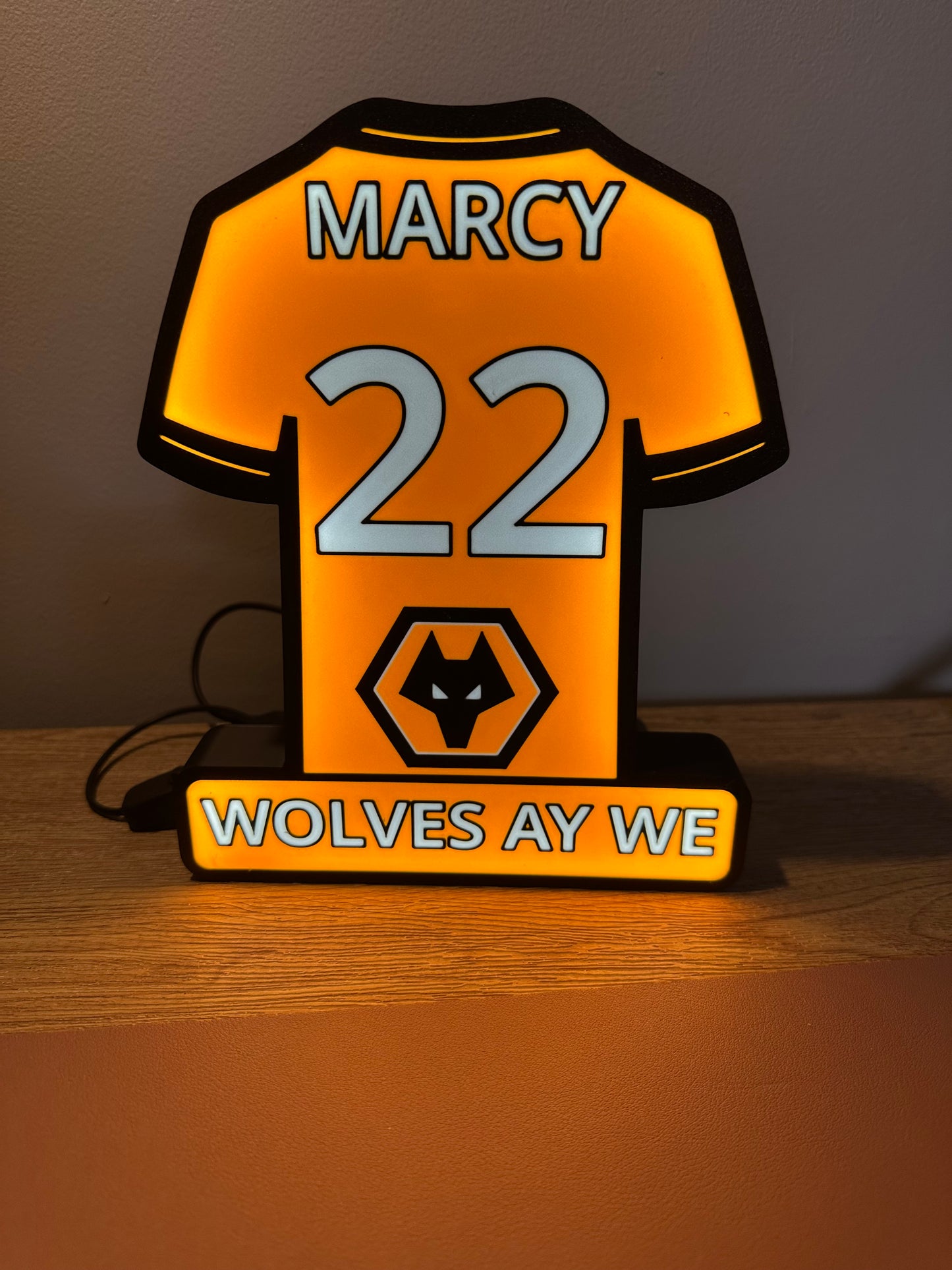 Personalised 3D Printed Football Shirt Lightbox ( Any Team ) LED