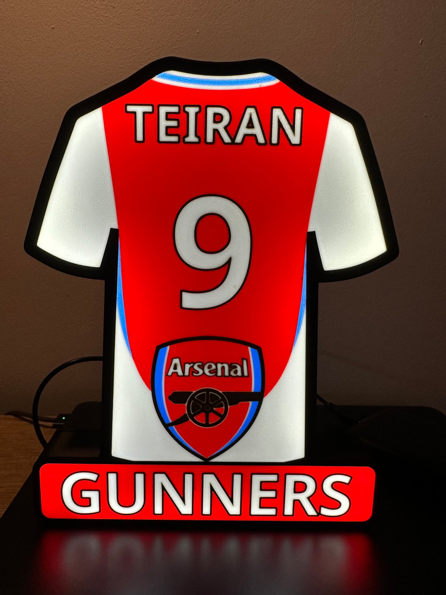Personalised 3D Printed Football Shirt Lightbox ( Any Team ) LED